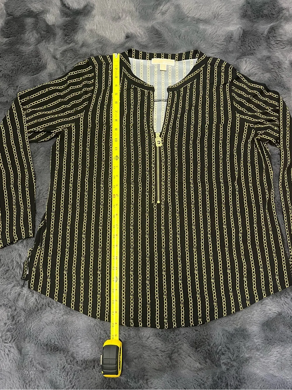 Michael Kors Black Long-Sleeve Tunic with Gold Chain Stripe XXL